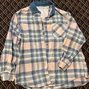 Kathy Ireland Plaid Shirt with Denim Collar